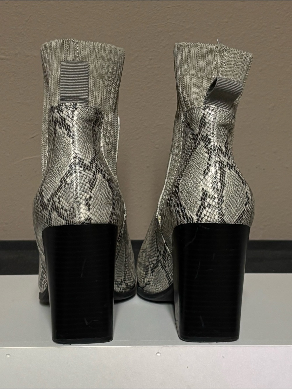 Neutral Snake-Print Sock Bootie - Women's Fashion Ankle Boots - Picture 5 of 7